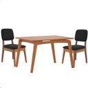 Ver imagem 1 de Mesa de Jantar com 2 Cadeiras Ravi Nature Linho Preto Base de Madeira