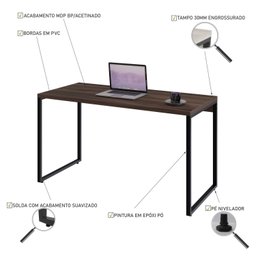 Mesa para Computador Office Estilo Industrial 1,35m Kuadra Nogal - 4