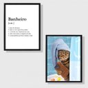 Ver imagem 2 de Kit 2 Quadros Divertidos Para Banheiro Gatinho 24x18cm:Madeira branca