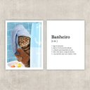 Ver imagem 1 de Kit 2 Quadros Divertidos Para Banheiro Gatinho 24x18cm:Madeira branca