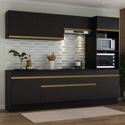 Armário de Cozinha Completa 5 Peças com Rodapé Mp2180 Made Multimóveis Preto/dourado - 2