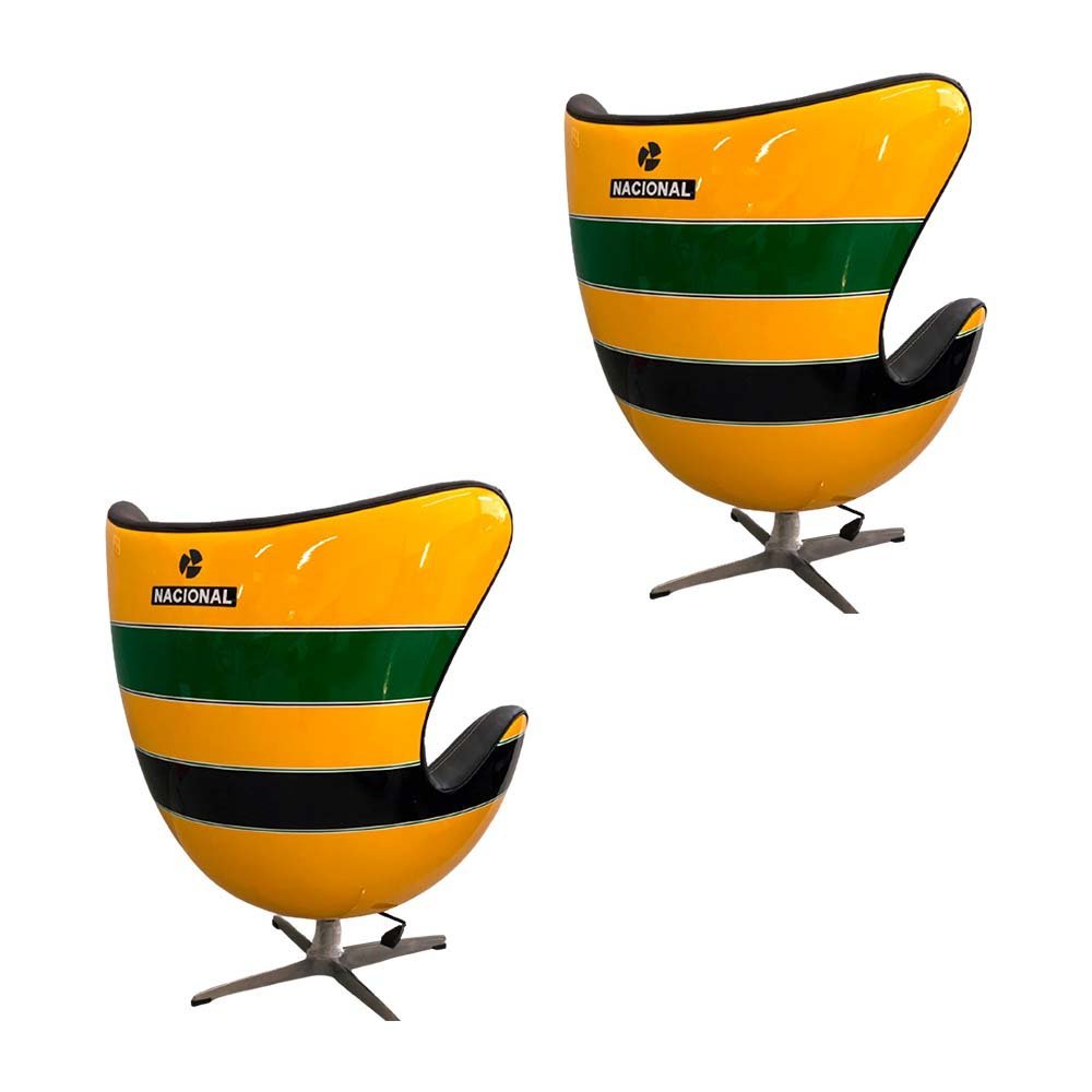 Kit 2 Poltronas Decorativas Egg Chair Capacete Nacional Senna Verde/Amarelo - Gran Belo