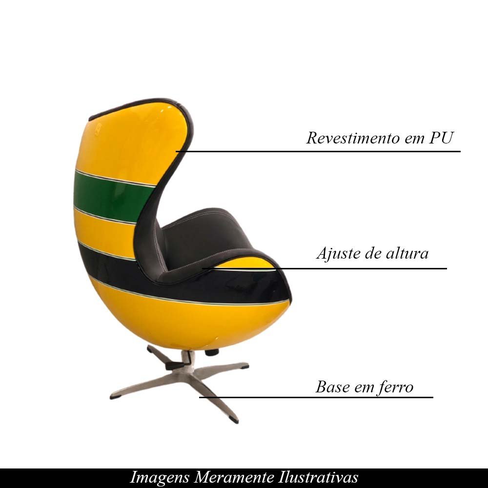 Kit 2 Poltronas Decorativas Egg Chair Capacete Nacional Senna Verde/Amarelo - Gran Belo - 3