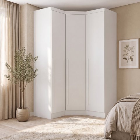Guarda-Roupa Modulado de Canto Oblíquo 3 Portas 100% MDF Cairo Branco/Neve