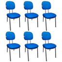 Ver imagem 1 de Kit 6 Cadeiras Fixas Azul Secretaria Pé Palito Estofado em Tecido Jserrano