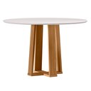 Ver imagem 3 de Mesa Redonda Belly Tampo de Vidro 117cm Ypê Off White N01 com 4 Cadeiras Ávila Suede Bege - Lyam Dec