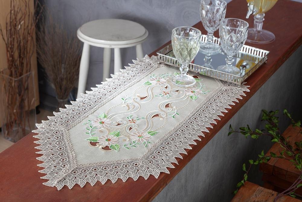 Linha Floral Caminho Mesa Rendado Cancun 40x150cm Bege