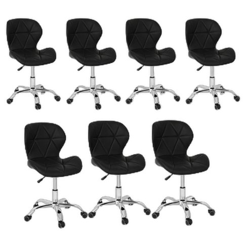 Conjunto 7 Cadeiras Office Eiffel Slim Giratória Ajustável Preta