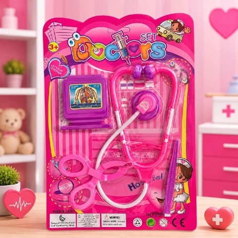 Kit Enfermeira Infantil Rosa Medico Completo Faz Conta Estetoscopio Raio X