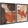 Kit 2 Quadros Abstratos Terracota Efeito Tinta 45x34cm:moldura Preta - 1