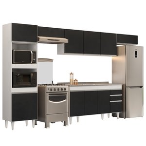 Armário de Cozinha Modulada 5 Peças CP15 com Pia Inox Branco/Preto - Lumil Lumil Móveis