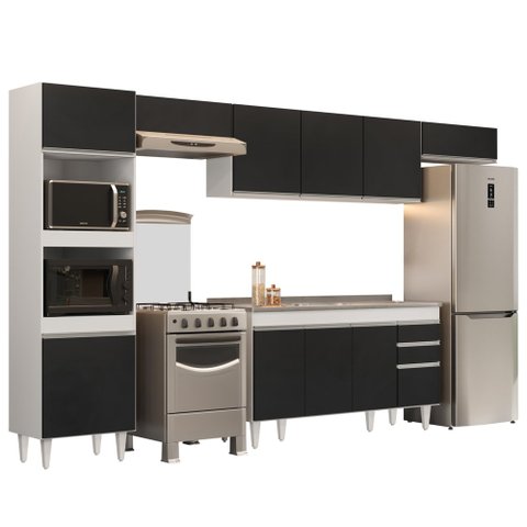Armário de Cozinha Modulada 5 Peças CP15 com Pia Inox Branco/Preto - Lumil Lumil Móveis