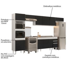 Armário de Cozinha Modulada 5 Peças CP15 com Pia Inox Branco/Preto - Lumil Lumil Móveis - 3