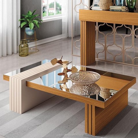 Mesa de Centro Ambiente Luna Cinamomo Off White com Espelho - Hb Móveis