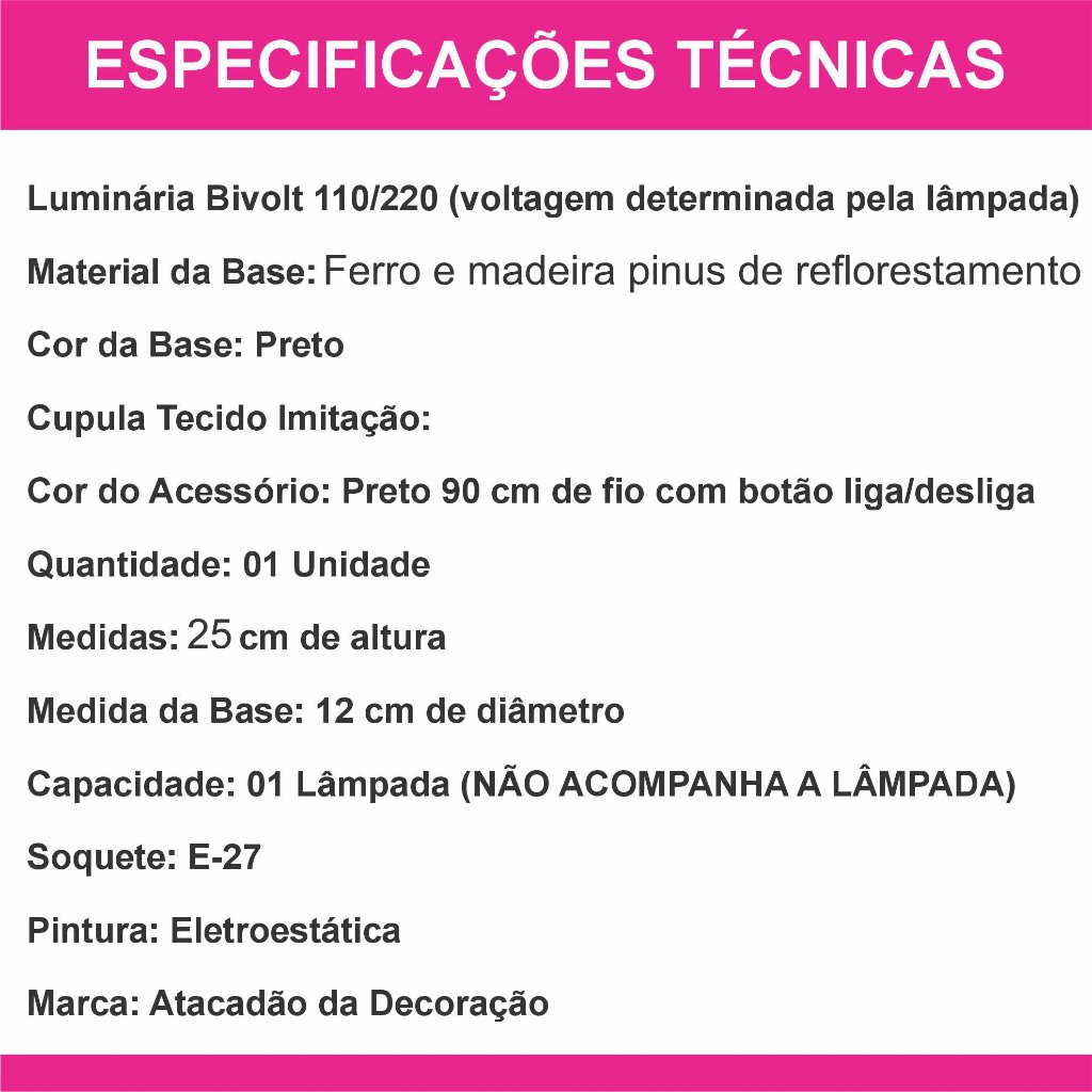 Abajur Luminaria Unique-safari Jipe Liso Rosa - 7