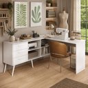 Ver imagem 1 de Mesa de Costura em L com 3 Gavetas e 4 Nichos para Artesanato e Ateliê Multimóveis MP6106 Branco