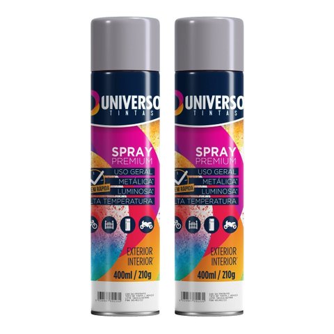 Tinta Spray 400ml Cinza Uso Geral em Aço Ferro Gesso Cerâmica Couro | Universo | Kit 02 Un