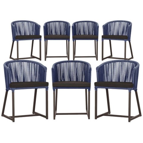 7 Cadeiras de Jantar Área Noronha em Alumínio com Pintura Marrom Corda Náutica Estofado 9 Trama Orig