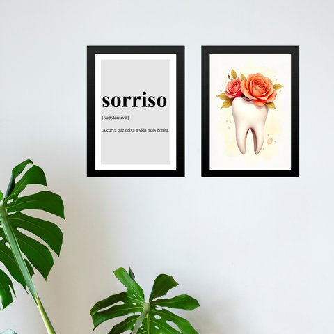 Kit 2 Quadros Decorativos Sala Espera Dentista 24x18cm:moldura Preta
