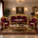 Ver imagem 2 de Jogo de Sofá Clássico com Par de Poltronas Marsala com Dourado 118x196x77cm e 112x87x74cm