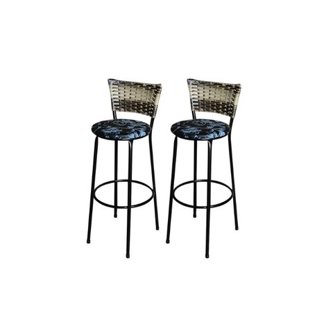 Jogo 2 Banqueta Alta Para Cozinha Ratan Cappuccino Premium Preta Estofado Floral  Floral 
