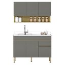 Ver imagem 2 de Armário de Cozinha e Balcão com Pia 120cm Lina K02 Gris/Freijó - Mpozenato
