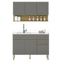 Ver imagem 1 de Armário de Cozinha e Balcão com Pia 120cm Lina K02 Gris/Freijó - Mpozenato