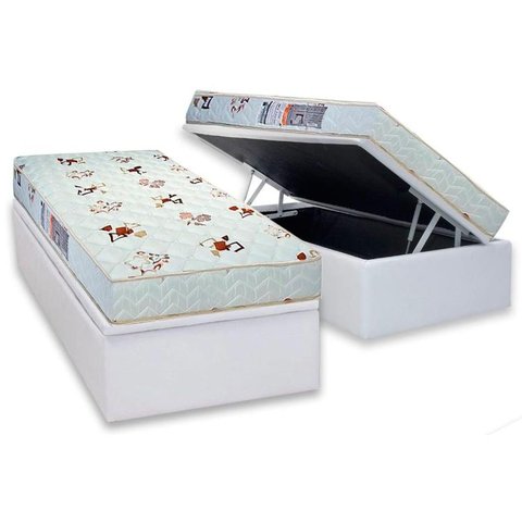 Cama Box Baú Solteiro: Colchão Espuma Luckspuma D23 Roland Garros Pro + Base CRC Courano White(88x18