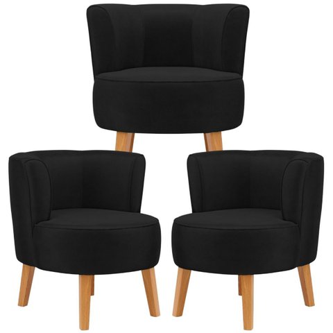 Kit 3 Poltronas Estofada Moderna para Recepção de Escritório Tecido Veludo Macia Ergonômica