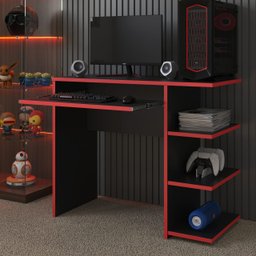 Mesa Escrivaninha para Computador Escritório Home Office Pc Gamer.:preto / Vermelho - 1