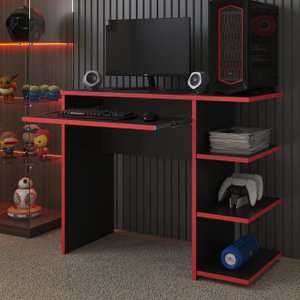 Mesa Escrivaninha para Computador Escritório Home Office Pc Gamer.:preto / Vermelho