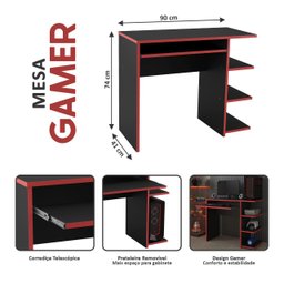 Mesa Escrivaninha para Computador Escritório Home Office Pc Gamer.:preto / Vermelho - 6