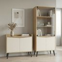 Ver imagem 1 de Buffet Aparador 2 Portas Retrô 88cm e Cristaleira Branco/Amendoa/Off White