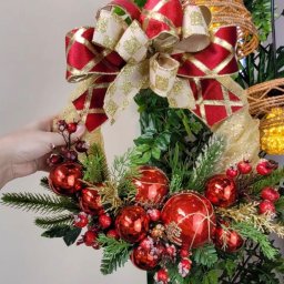 Guirlanda Clássica Tecido Glitterinado Dourado 40cm - 2
