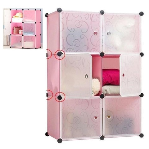 Guarda Roupa Modular Portatil Arara Organizador Cabideiro 6 Portas Brinquedos Praia Campo Rosa