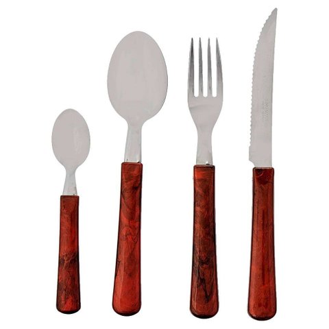 Faqueiro 24 Peças Simonaggio Mogno Elementos de Aço Inox com Estojo de Papelão