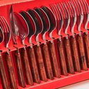 Ver imagem 3 de Faqueiro 24 Peças Simonaggio Mogno Elementos de Aço Inox com Estojo de Papelão