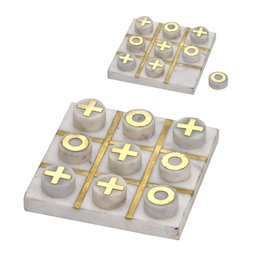Jogo de Tabuleiro Decorativo em Marmore Branco e Dourado - 1