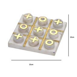 Jogo de Tabuleiro Decorativo em Marmore Branco e Dourado - 3