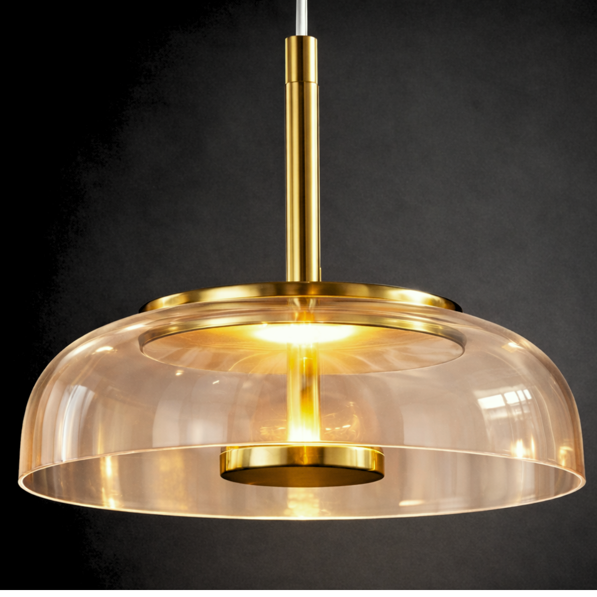 Lustre Pendente 22,5cm Vidro Âmbar Luz Indireta Redondo Luminária Teto Gimpo Kjdde-271-amb