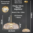 Ver imagem 6 de Lustre Pendente 22,5cm Vidro Âmbar Luz Indireta Redondo Luminária Teto Gimpo Kjdde-271-amb
