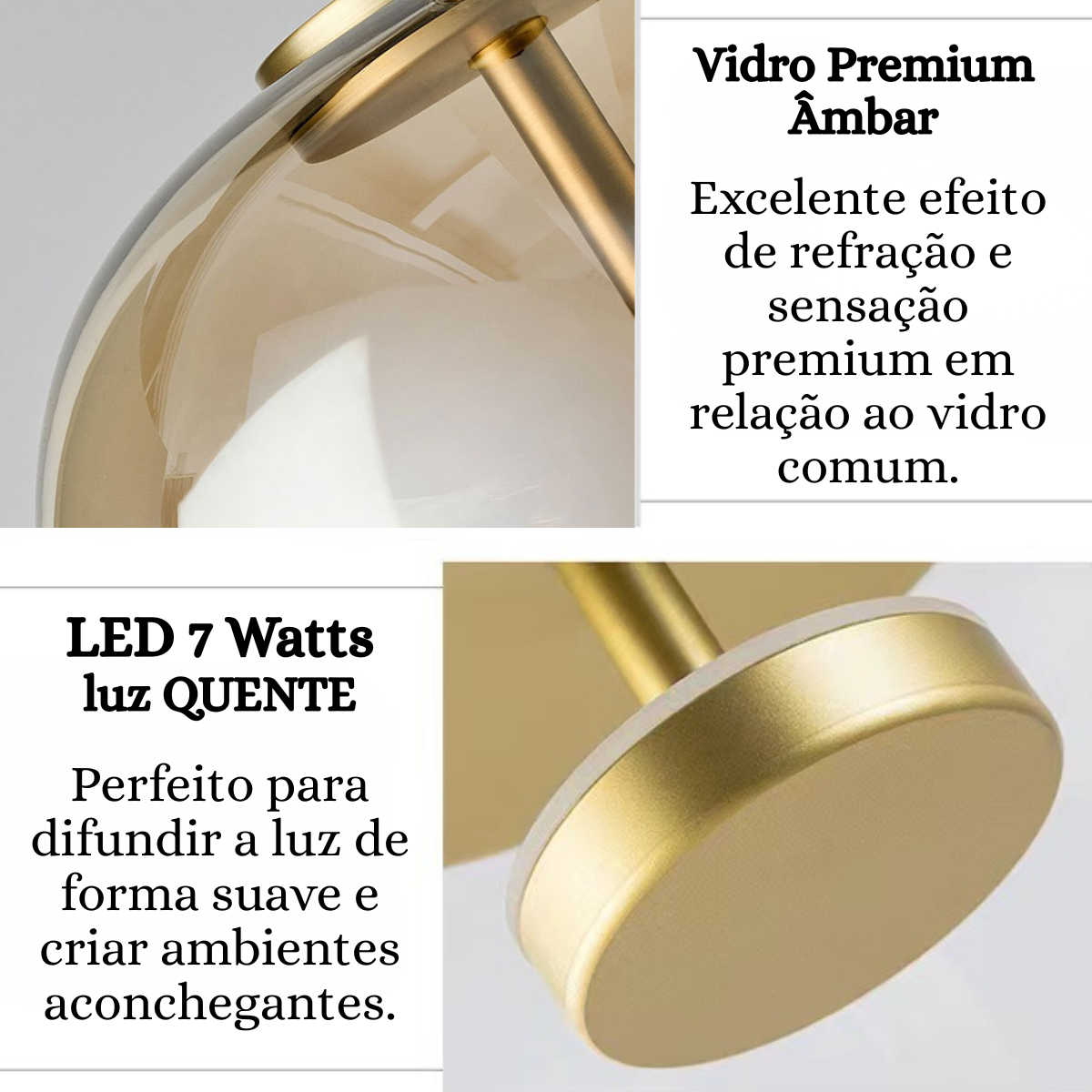 Ver imagem 7 de Lustre Pendente 22,5cm Vidro Âmbar Luz Indireta Redondo Luminária Teto Gimpo Kjdde-271-amb