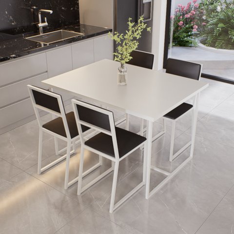 Conjunto Mesa de Jantar Retangular Branca 4 Cadeiras Estofado Riviera Industrial Branco Don Castro D