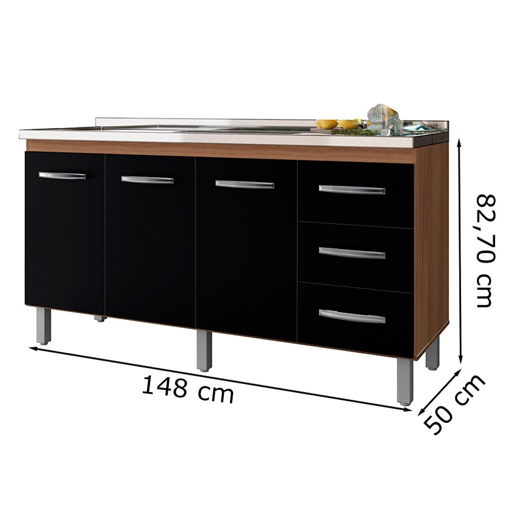 Ver imagem 3 de Balcao P/ Pia 150 Cm 3p Diana Savana Preto Mobb