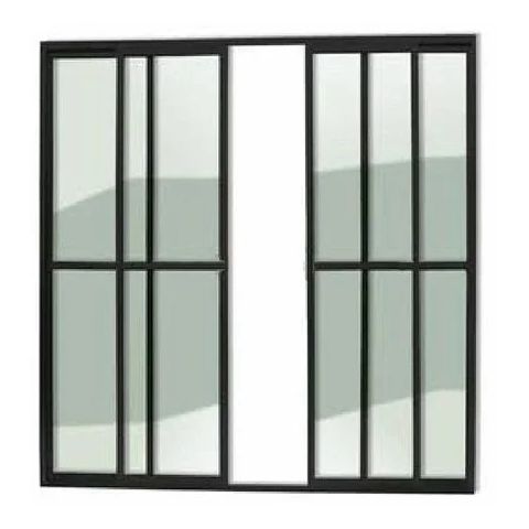 Porta de Alumínio de Correr 4 Folhas com Trinco Abertura Central 210x200cm Preto Allo Esquadrias