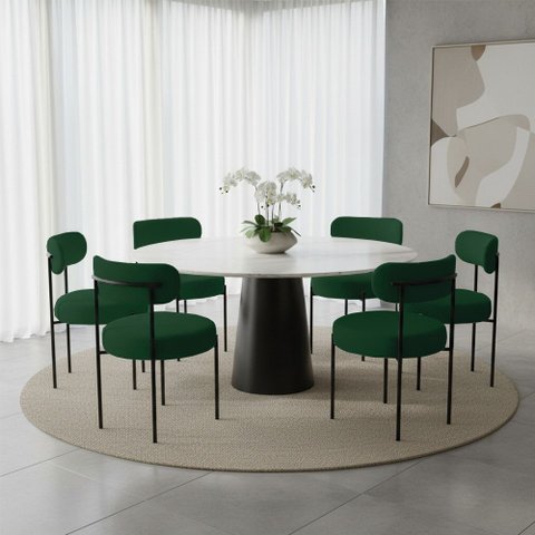 Cadeira Sala de Jantar Margara Kit 6 em Aço Preto Bouclê D03 - D'Rossi