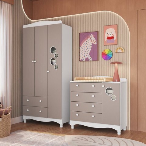 Conjunto para Quarto Infantil com Guarda-roupa e Cômoda Trocador Encanto