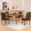 Ver imagem 1 de Mesa Liz 120 MDF Canto Copo e com 4 Cadeiras Athenas Veludo Marrom/Naturalle/Naturalle