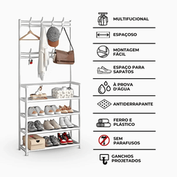 Sapateira Organizadora com Ganchos 4 Prateleiras - 3