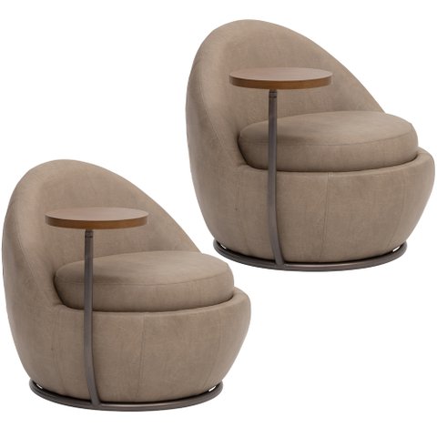 Kit 02 Poltrona Decorativa Giratória Yumi com Mesa Lateral Esquerda C06 Couríssimo Bege A-396 - Lyam